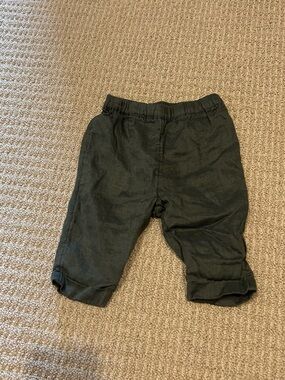 H&M Baby Dark Green Pull-On Linen Pants with Adjustable Elastic Waist